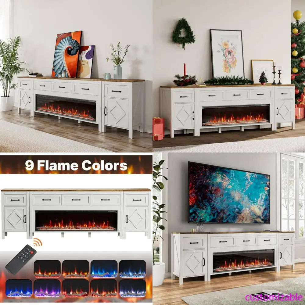 مركز ترفيه مدفأة تلفزيون مقاس 95 بوصة مع صندوق إطفاء كهربائي مقاس 50 بوصة ووحدة تخزين #1