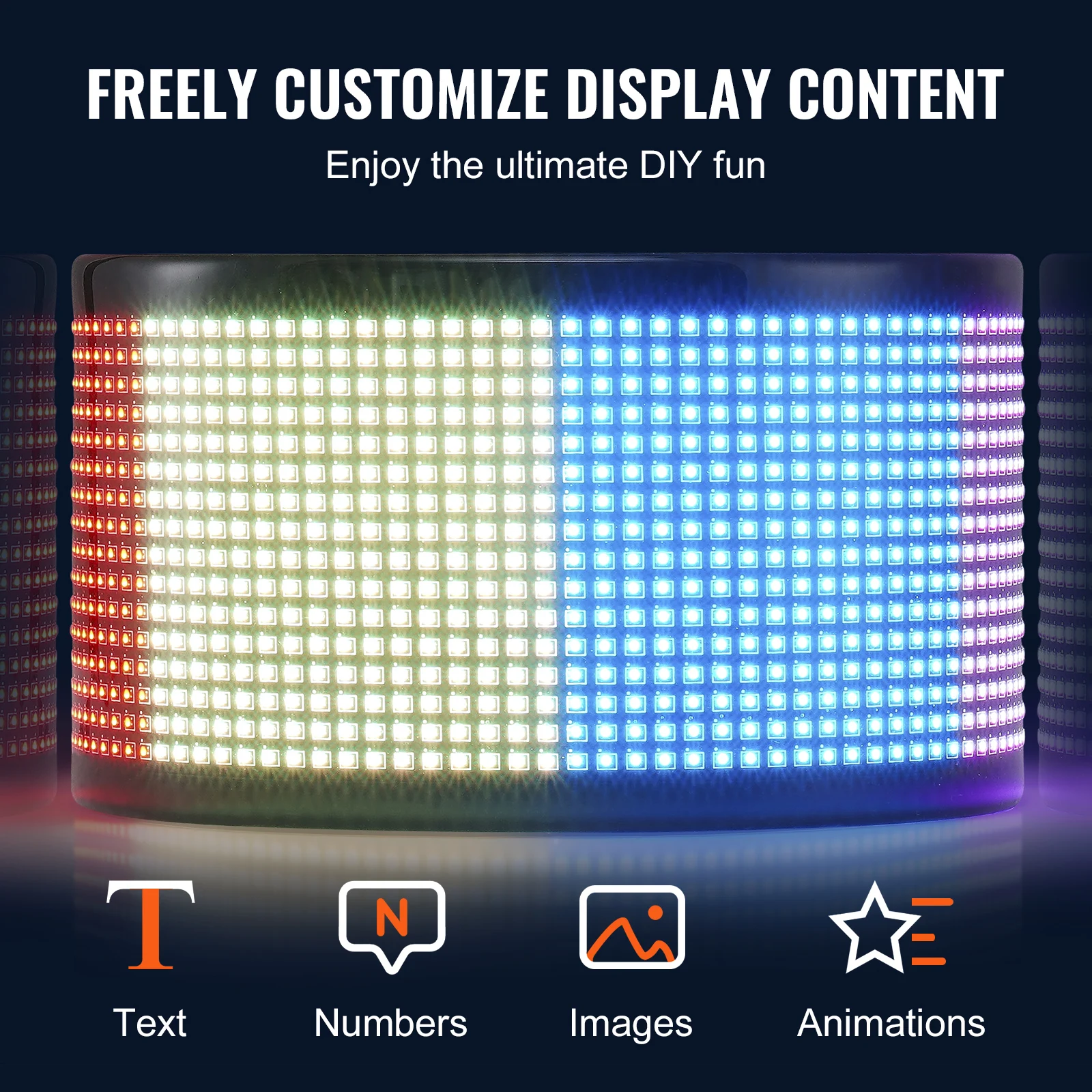 VEVOR Custom Text Animation Pattern Display Board Bluetooth APP Control Message Shop Sign for Store Business Car Bar Advertising