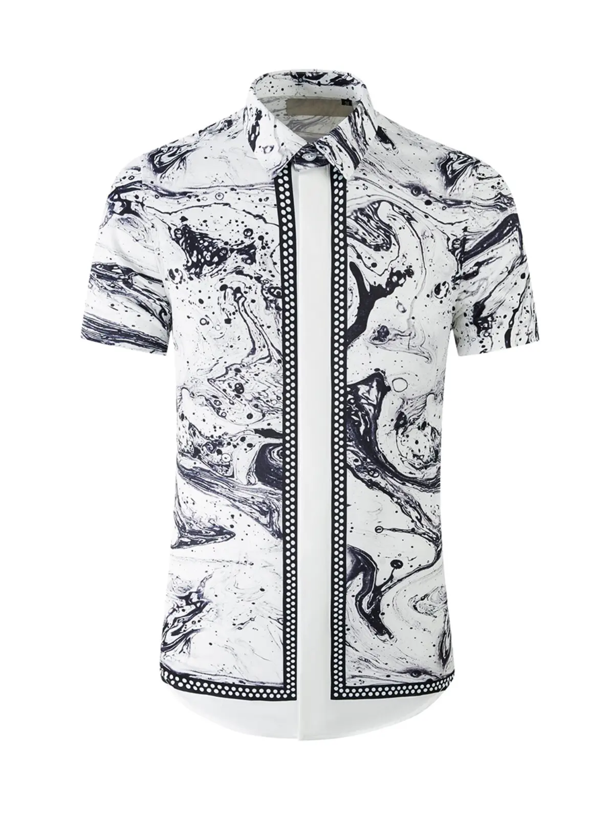 Artistic textured contrast short-sleeved shirt with soft and luxurious feel, men's formal banquet blouse
