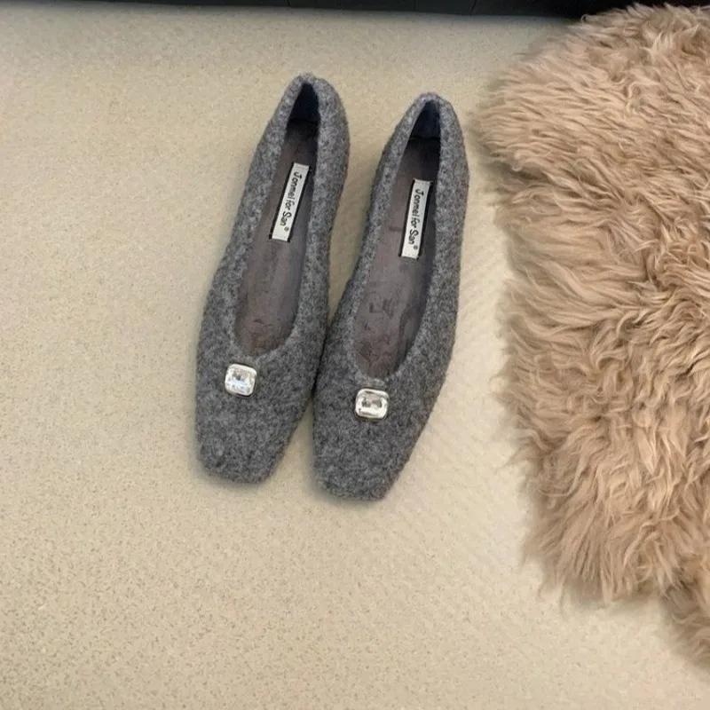 الفرنسية أشار تو الفم الضحلة داخل زيادة أحذية واحدة ريترو جديد حجر الراين الخريف الشتاء الأحذية النسائية #5