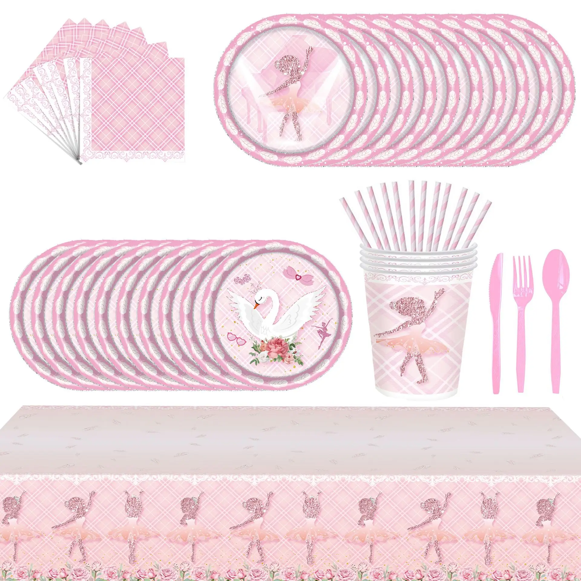 New Ballet Girl Tundra Swan Theme Birthday Party Tableware Disposable Birthday Cake Paper Tray 42 inch Pink Digital Balloon