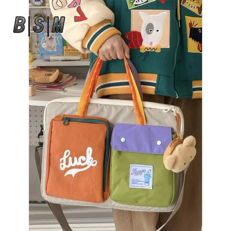 

Patchwork Colorful Laptop Bag for Macbook 15.6 Women Fashion Shoulder Bags Vintage Look DELL/HP/lenovo Bags for Korea Girl Retro