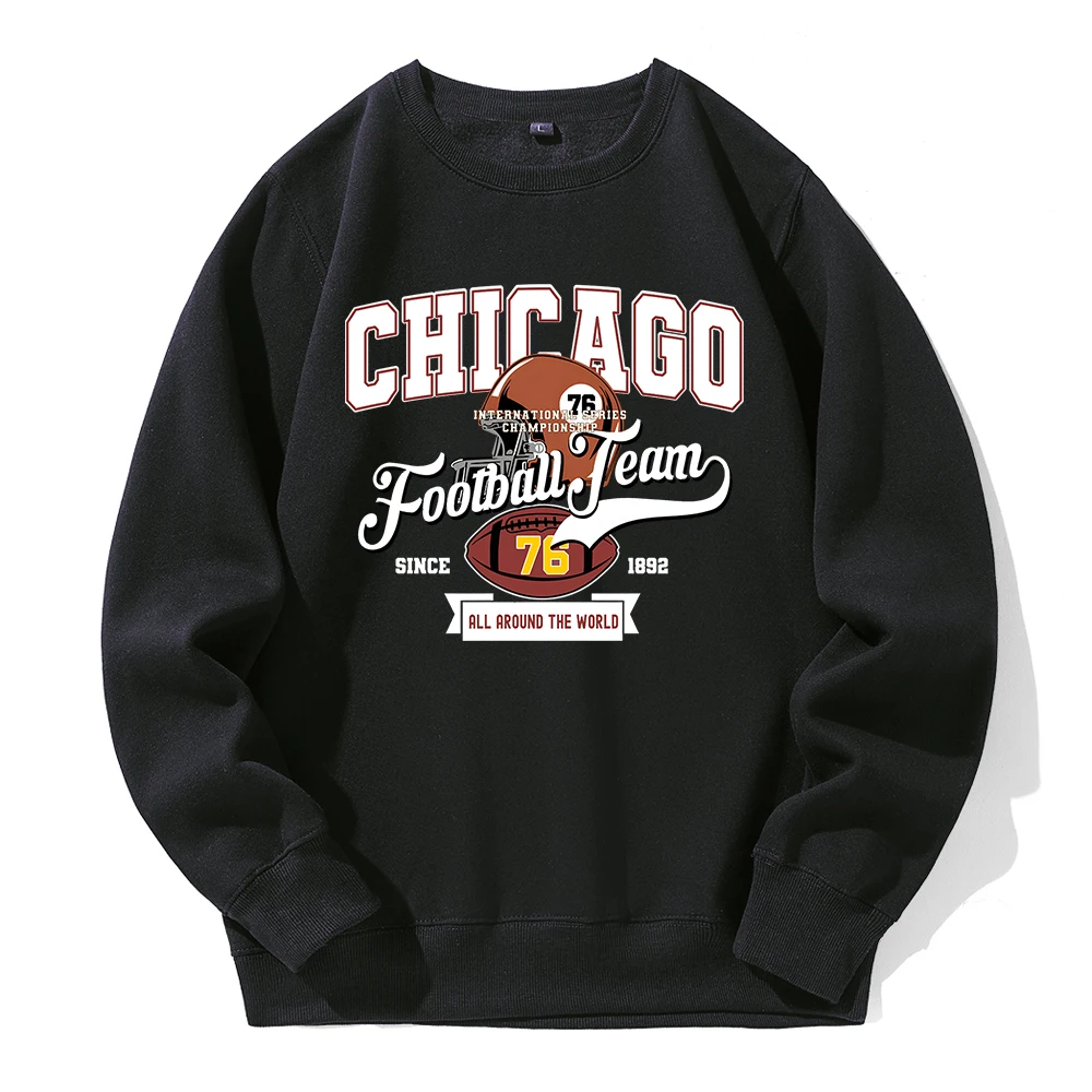 Chicago Football Team 76 All Around The World Men\'S Hooded Fashion Retro Streetwear Warm Fleece New Hoodie Basic All Match Hoody