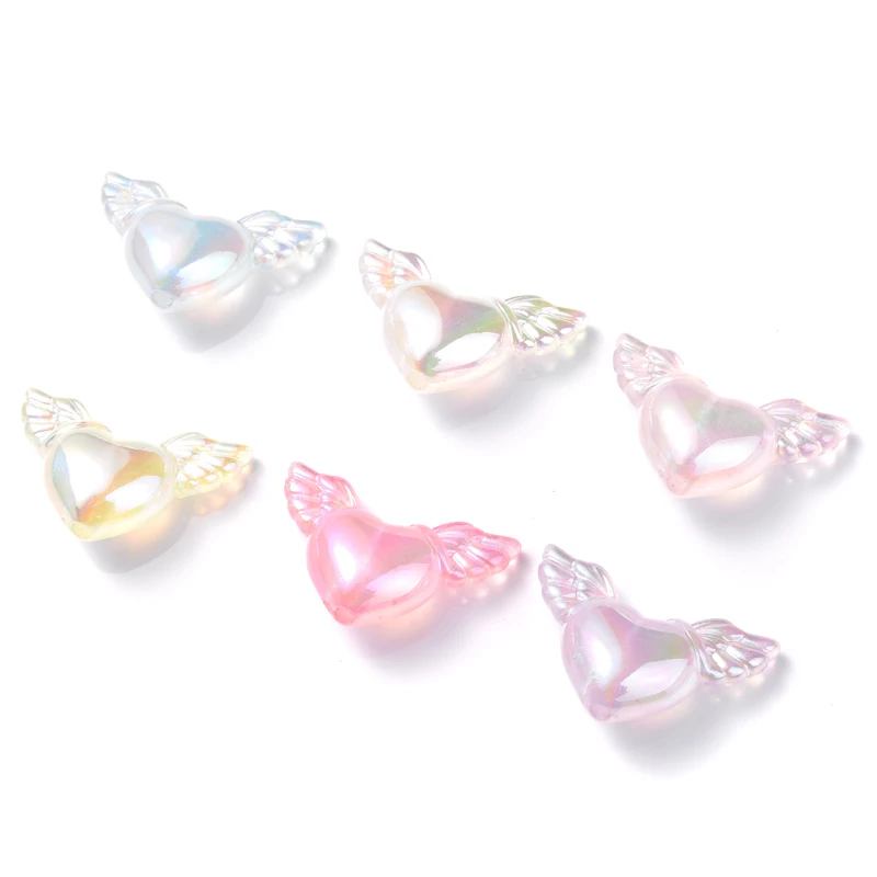 21x35mm 10Pcs Heart Wing Shape Starry Sky Luminous Beads Acrylic Loose Spacer Beads For DIY Jewelry Making Necklace Bracelet