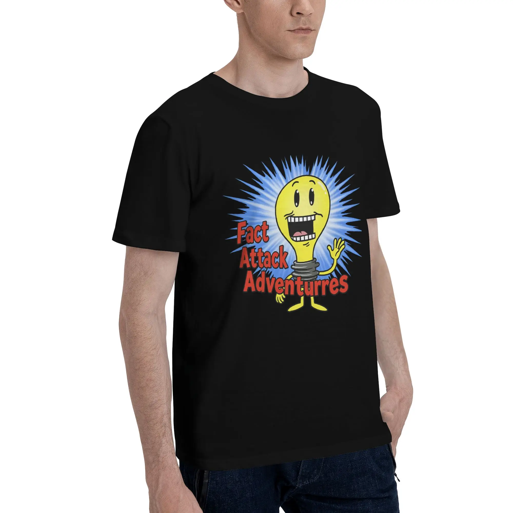 1 Piece Lightbulb Cartoon Graphic 100% Cotton T-Shirt Fact Attack Adventures Tees Tops For Men