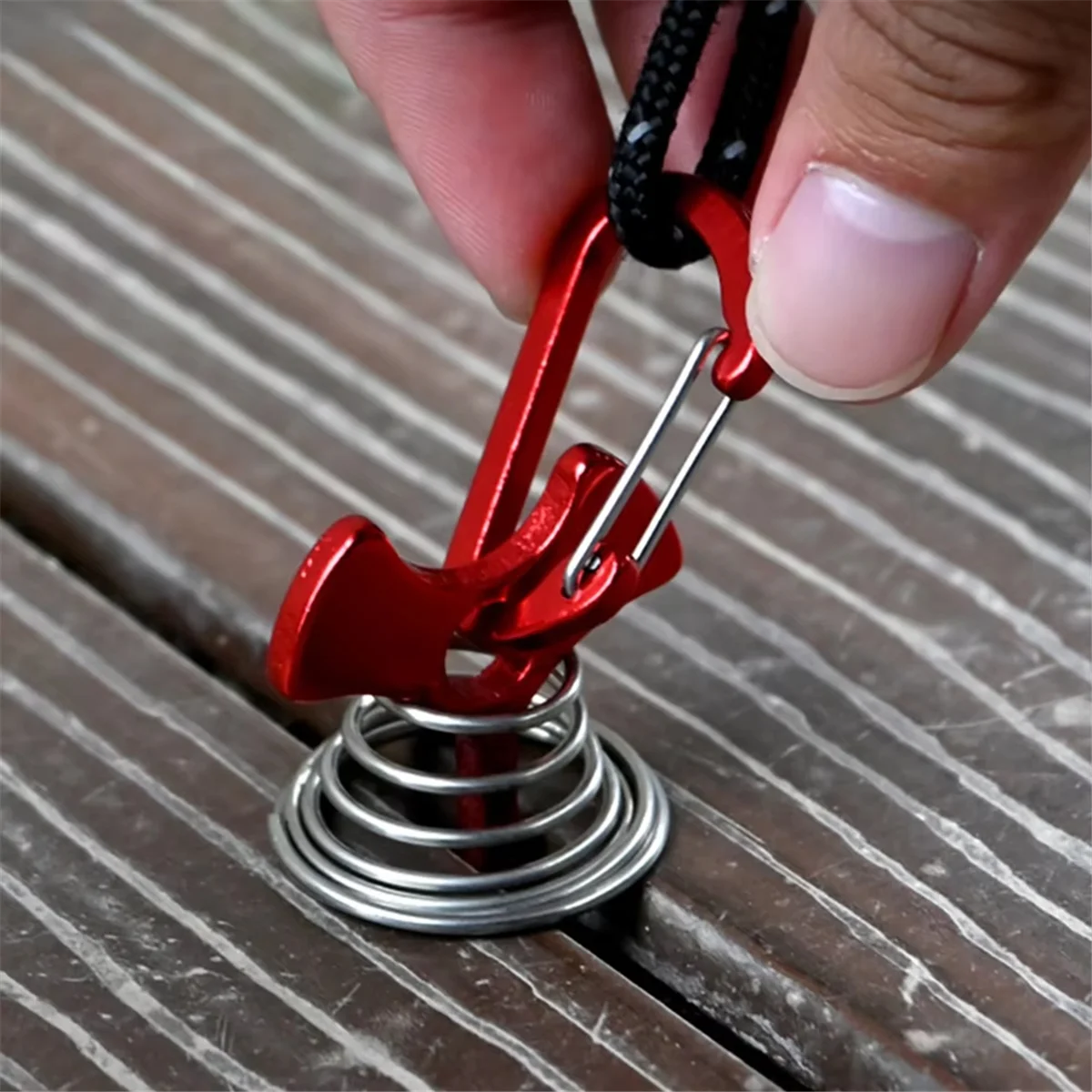 SODIAL 10PCS Fishbone Nail Rope Buckle Camping Tent Outdoor Deck Gap with Spring Fixing Nails Anchor Windproof Pull Rope Buckle