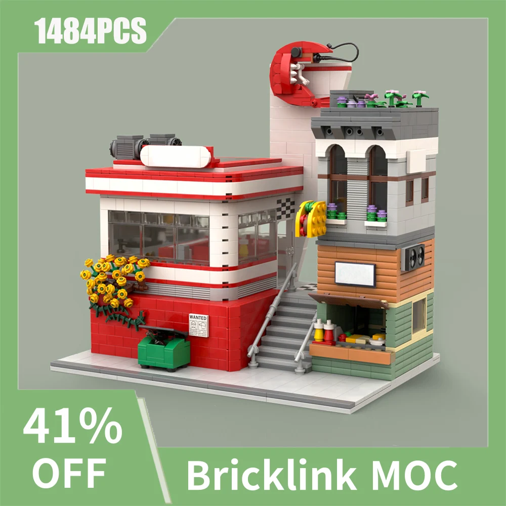 

1484PCS City Hot Selling Street View Moc Modular Taco Store Retro Diner model DIY creative ideas Child Toy birthday Gift Blocks