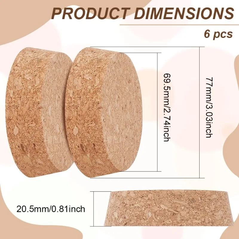 6pcs Cork Bottle Stoppers Tapered Cork Plug Wine Bottle Cork Stoppers Replacement Corks for Wines Decorative Bottles Jars Arts
