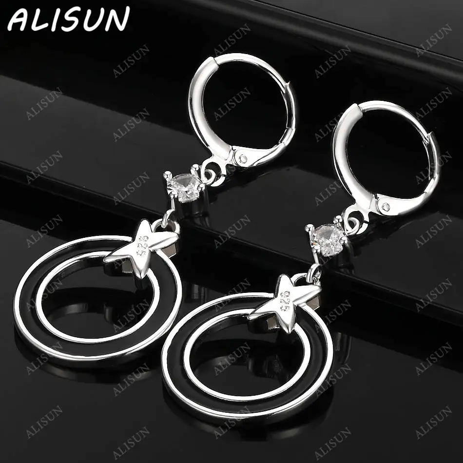 

ALISUN 925 Sterling Silver Zircons Round Earrings Drop Earrings For Women Fashion Jewelry Charm Grace Noble Wedding Accessories