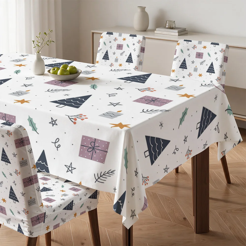 Cute Christmas Pajama Print Tablecloth and Chair Covers for Dining Room Holiday Decor