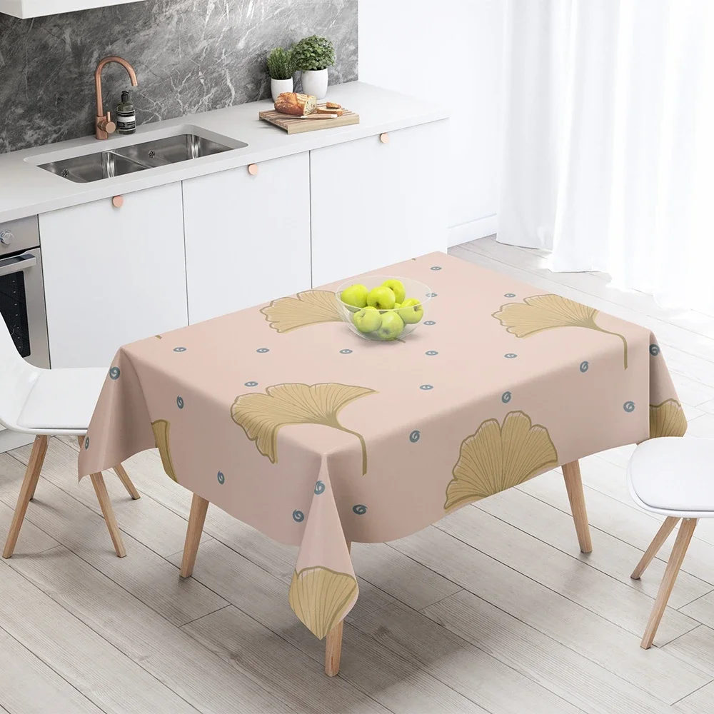 Pink Rectangular Tablecloths with Tropical Plants, Yellow Leaves, Waterproof, Anti-stain Table Cover, Dining Cover, Nordic Home