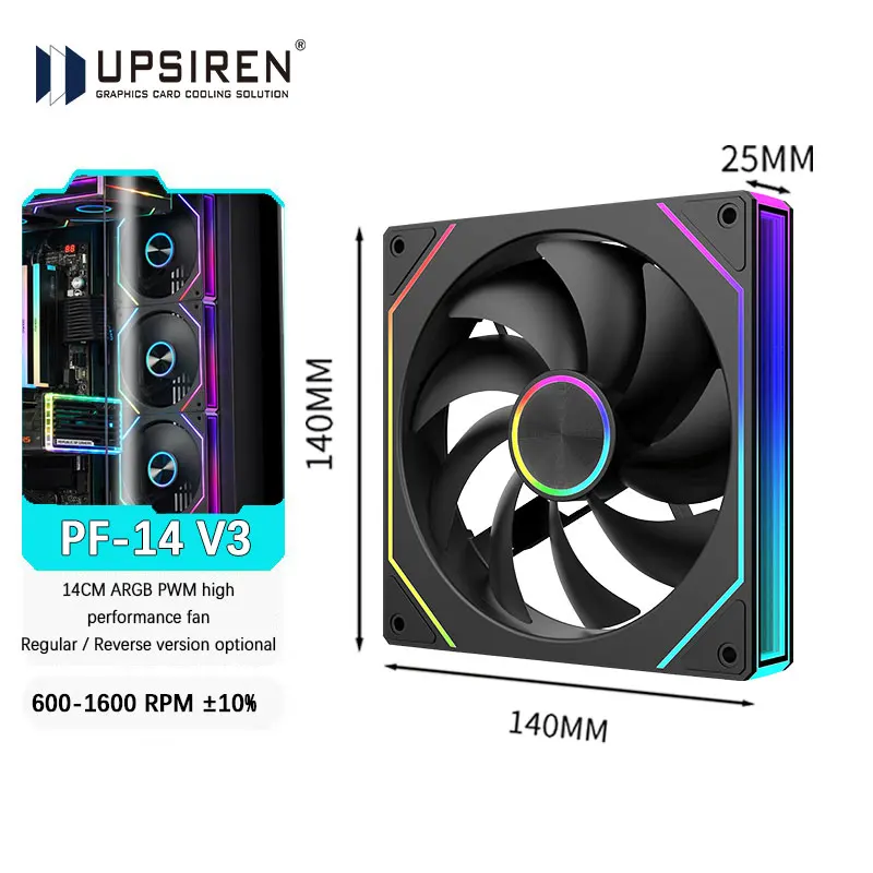 UPSIREN PF-14 V3 140mm chassis fan Motherboard lighting synchronization/ ARGB+PWM Case fans Reqular/Reverse version optiona