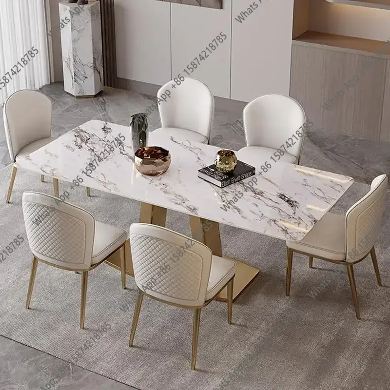 

A Modern Golden Luxurious Dining Room Office Single Steel Base Plate Kitchen Glossy Rock Board Designer Muebles Unique Furniture