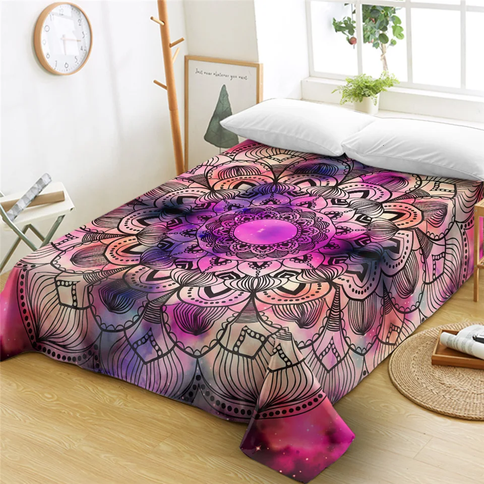 Bohemian Mandala Bed Sheet Boho Style Flat Sheet Colorful Ethnic Retro Floral Bed Linen Women King Queen Polyester Bedding Sheet