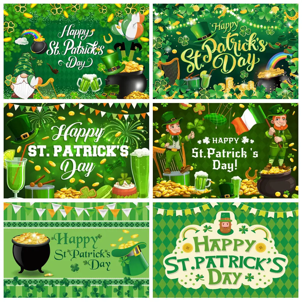 

Фон для фотосъемки с Днем Святого Патрика, Радуга, счастливый зеленый шляпа трилистника, золотая монета, фестиваль, вечеринка, портрет, фотофон