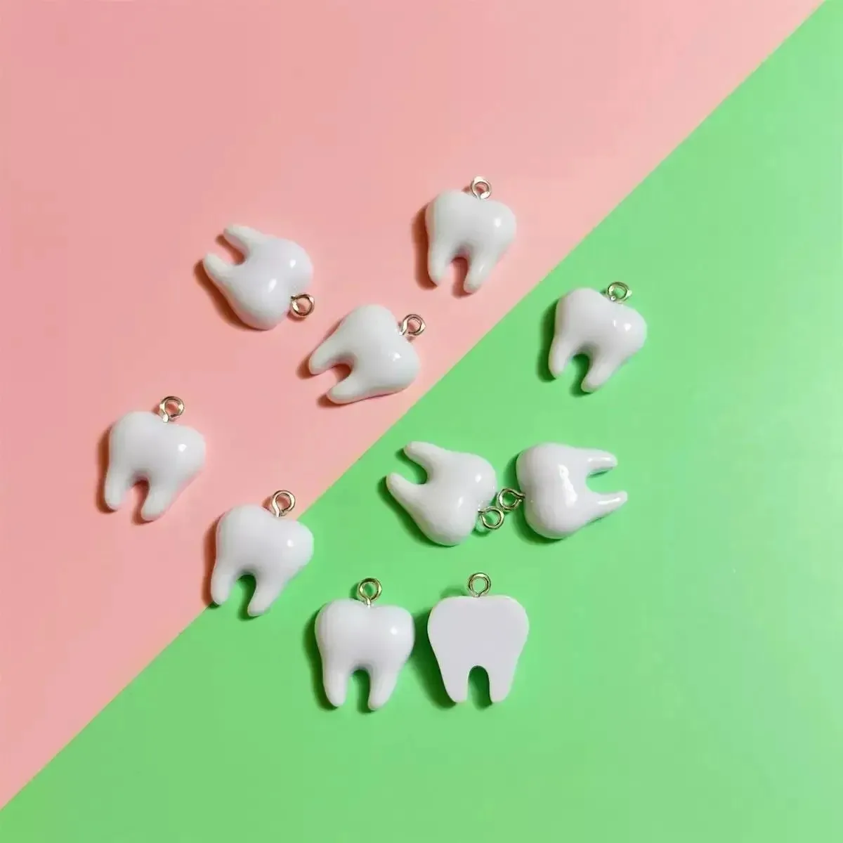 10Pcs Mixed Color Mini White Tooth Resin Charms Cute Teeth Pendants For DIY Earring Necklace Bracelet Jewelry Making