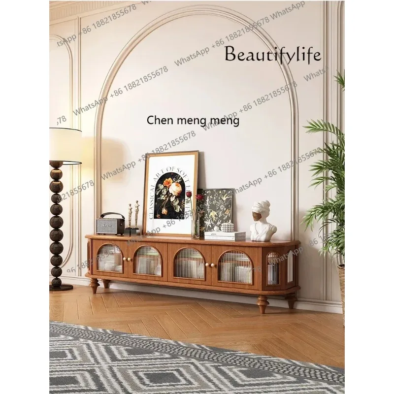 

A R Solid Wood TV Cabinet Middle-Ancient Light Luxury Living Room Small Apartment Simple Cream Style Coffee Table Assembled Ca