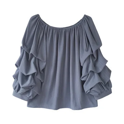 Herbst Neue Mode Koreanischen Stil frauen Lose Chiffon Langarm Slash Neck Shirts Weibliche Einfarbig Casual Trendy Kleidung Top