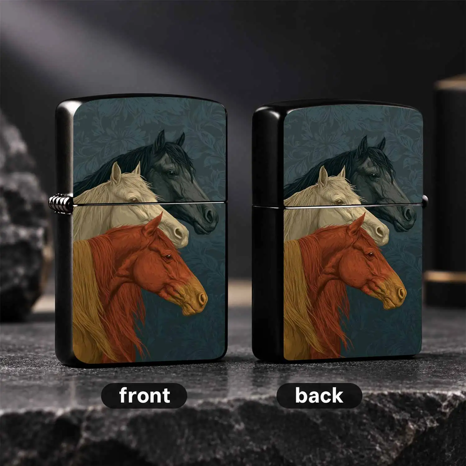 Exquisite Lighter With Retro Three Horse Heads Art Print, Stylish Animal Themed Portable Ignition Tool, Perfect For Daily Use, Outdoor Trips, Home And Office Scenarios, Thoughtful Unique Gift For Horse Lovers, Delicate Textured Durable Prac