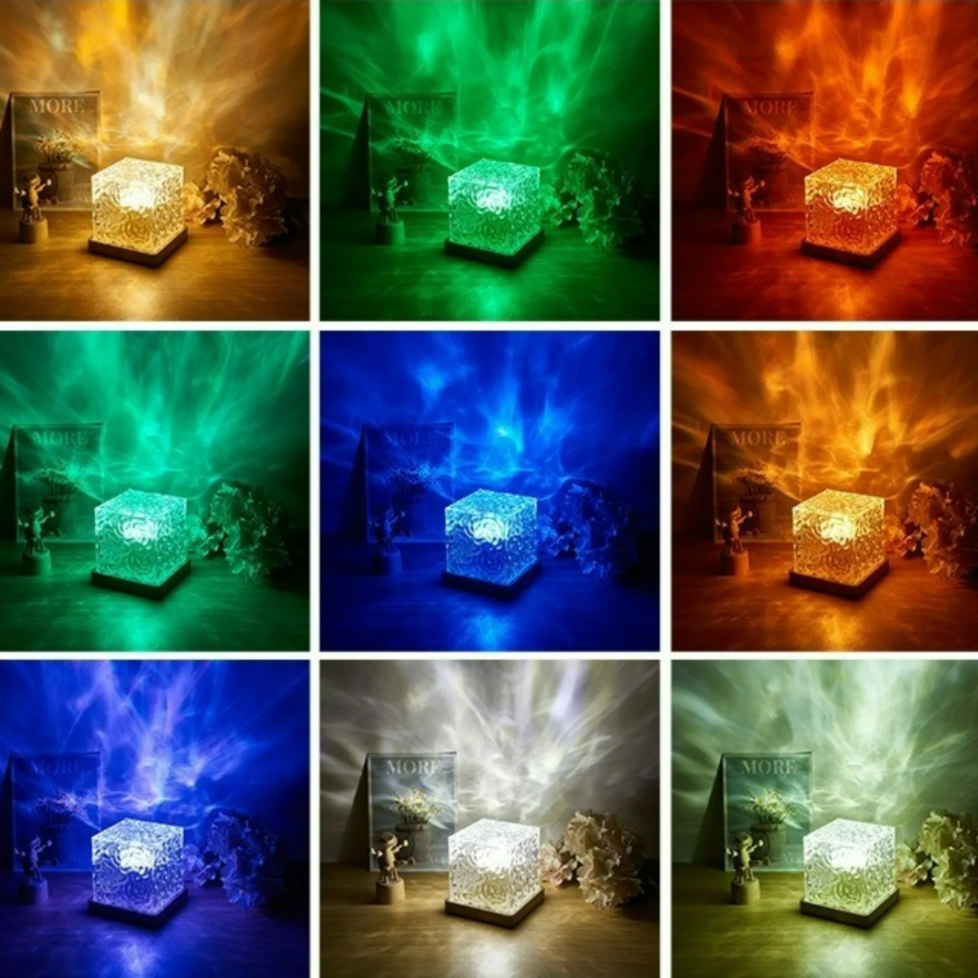 ديناميكية الدورية تموج الماء العارض ضوء الليل 3/16 ألوان لهب الكريستال مصباح لغرفة المعيشة دراسة غرفة نوم الدورية ضوء