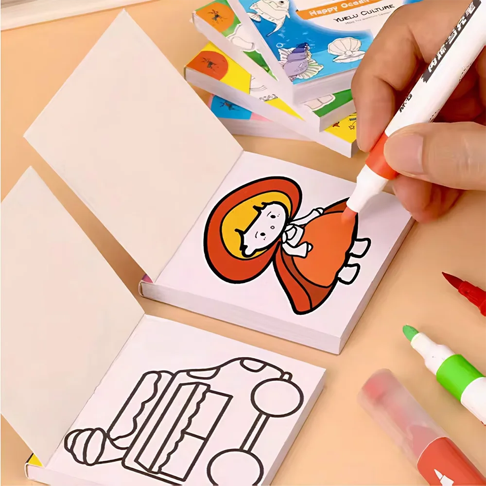50Sheets Mini Graffiti Notebook for Kids Cartoon Ocean Animal Food Party Space Color Filling Books Children Drawing Picture image 6