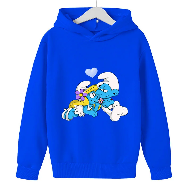 Smurfs felpa con cappuccio inverno caldo felpa bambini cartone animato stampato abbigliamento con cappuccio termico manica lunga vestiti bambini