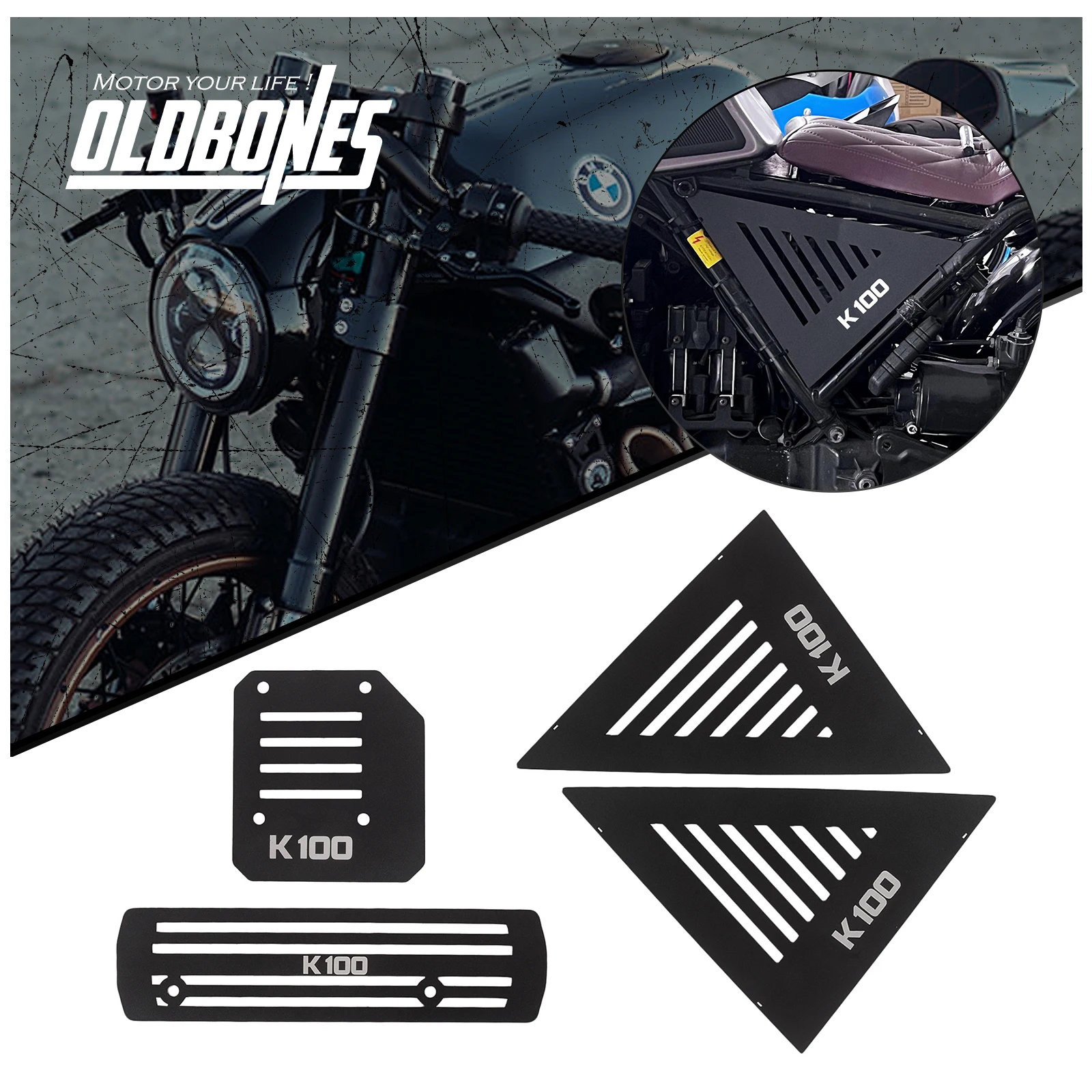 For BMW K75 K100 K 100 K 75 Cafe Racer Motorcycle Engine Injector Guard Badge Cover Brushed Speedometer Bracket Accessories