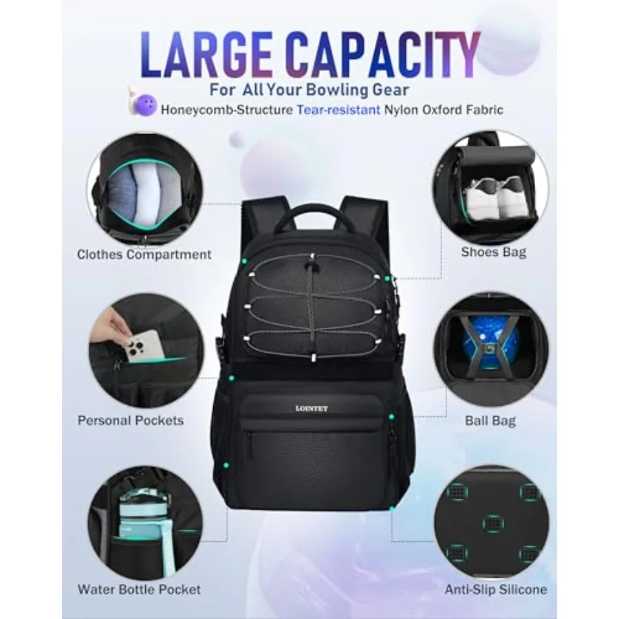 Bowling Ball Bag, Single Bowling Backpack with Shoe Totes Bag Up to Size 16, Padded Ball Holder Bag, Accessories Gifts for Love view 4