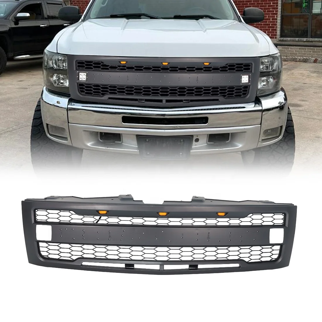 Custom Car Grills Wholesale Accessories Front Grille With Amber Lights and Side Lamps Fit For Chevrolet Silverado 2007-2013