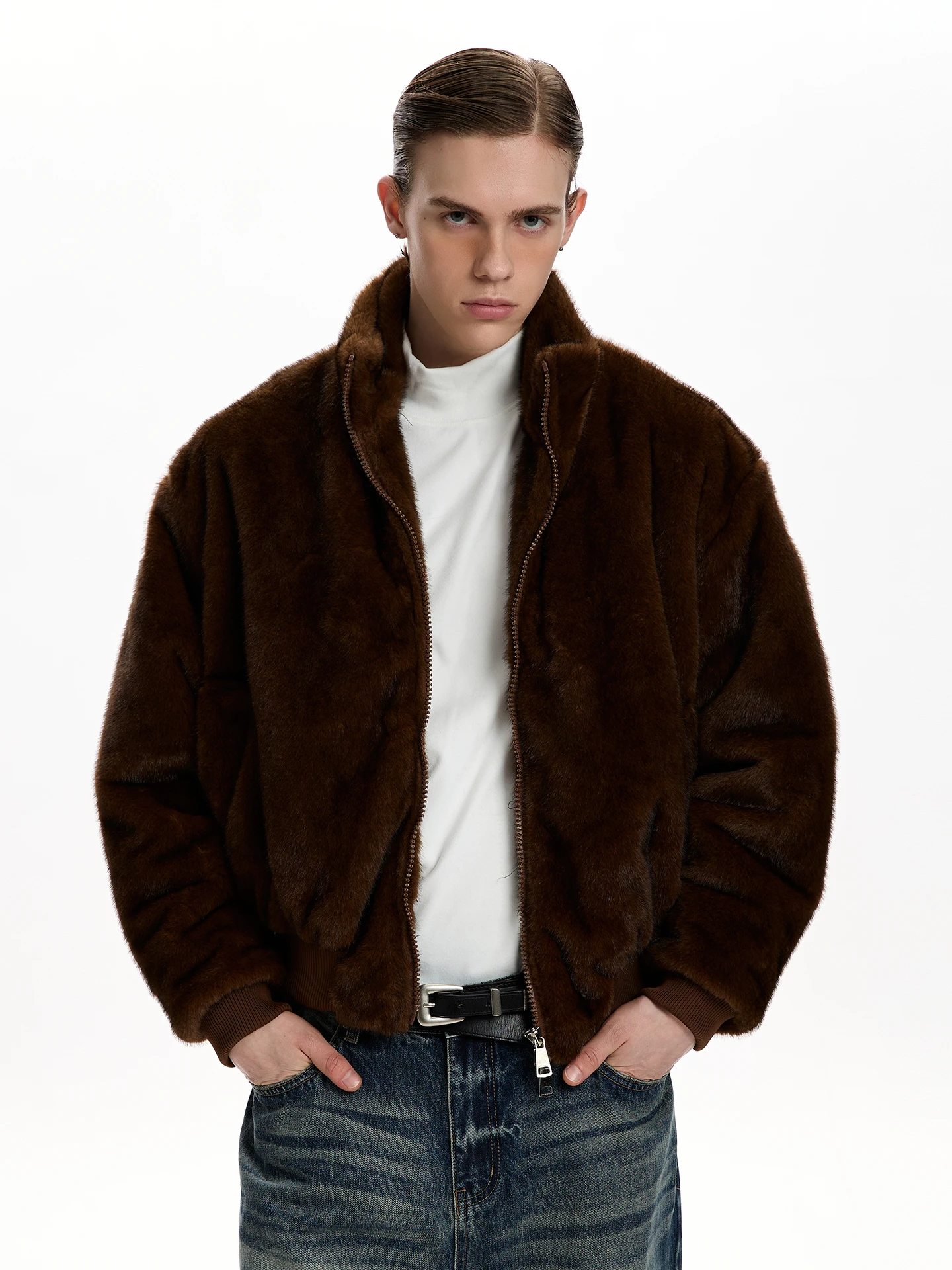 

a PUEE American Retro Brown Plu Cotton Jaet Thiened Warm Loose Sle ex Winter Outerwear Youth Faion Casual Coat