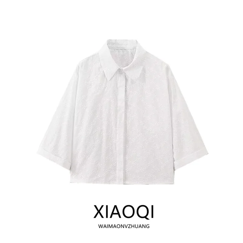 

Ele White ort Sve воротник-стойка с вышивкой irt, женская модная летняя блузка, новое поступление, прямая блузка для поездок на работу