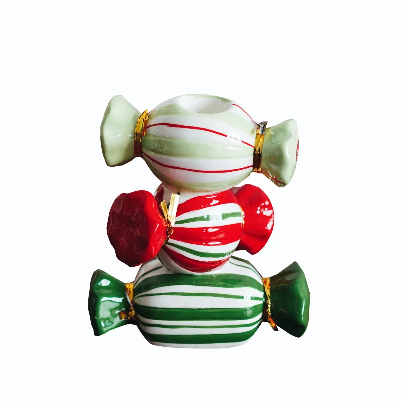 

Hand painted candy ceramic candle holder, Christmas gift table, holiday wax holder