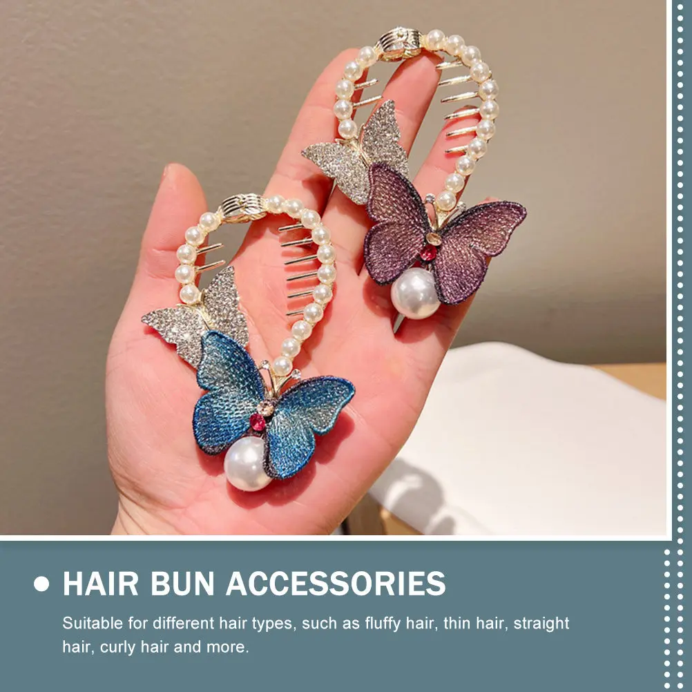 2Pcs Elegant Rhinestone Bun Clip Ponytail Holder Hair Bun Cuff for Women Stylish Hair Accessories Valentine's Day Anniversary