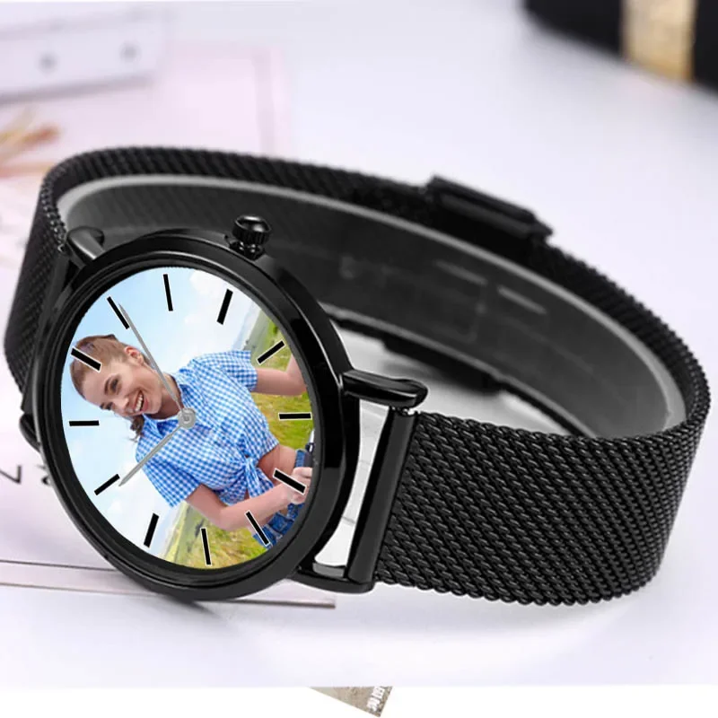 Personal Photo Print Watch, Relógios de logotipo personalizado, DIY Picture Clock, Personality Image Wristwatch for Lovers, Festival Gift