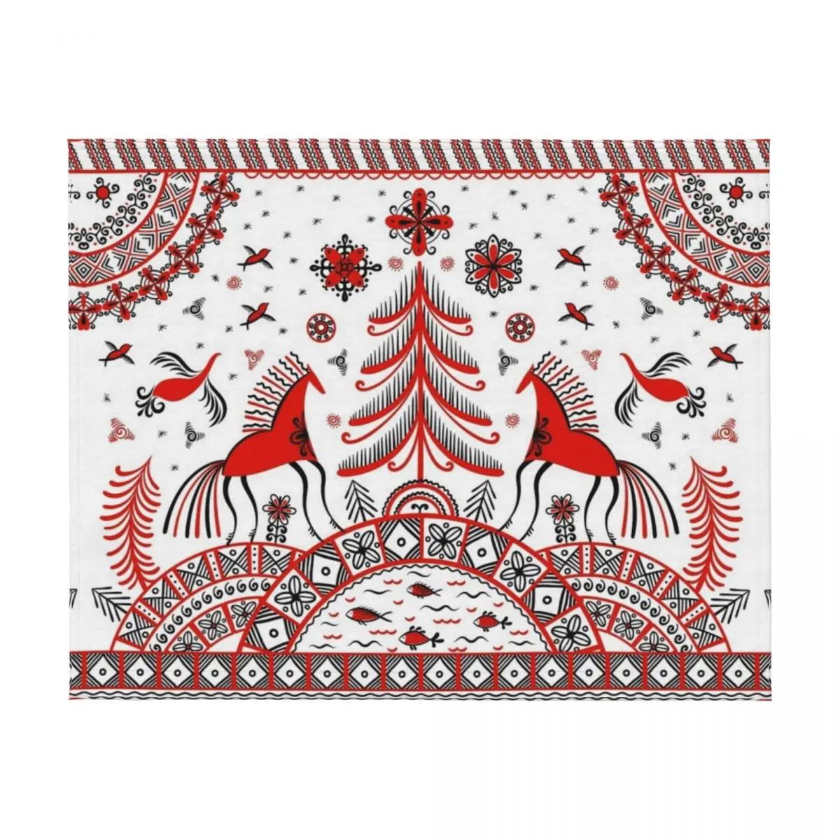 

Russian folklore ornament. Mezen painting. Throw Blanket Luxury Brand Flannels Decorative Sofa Beautifuls Blankets