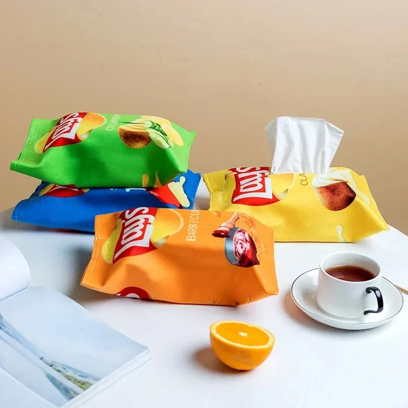 Three Fun Potato Chip Fabric Packaging Bag Type Tissue Boxes, Car Paper Drawer Boxes, Tissue Covers, Household Napkin Paper Boxe