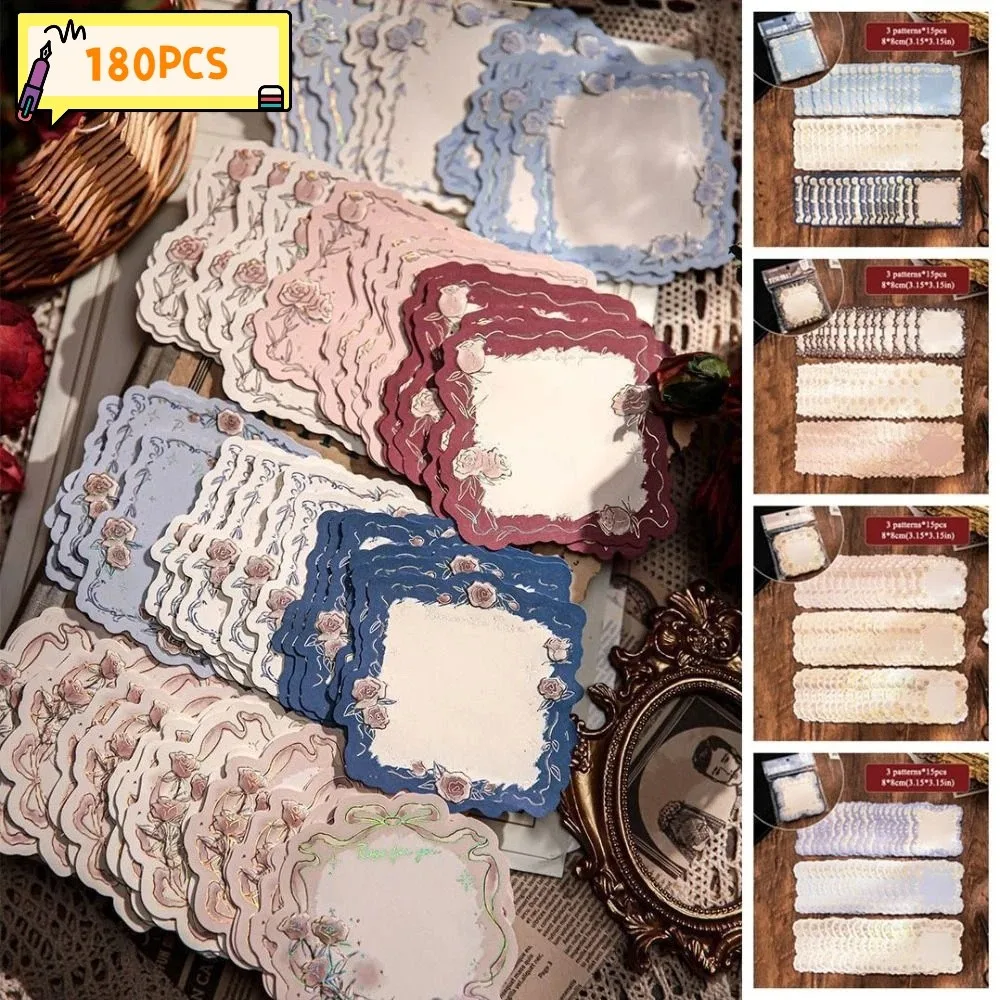 180pcs Gold Stamping Embossed Sticky Notes Rose Pattern Three-Dimensional Gold Stamping Notes DIY Note Book Non-Stick