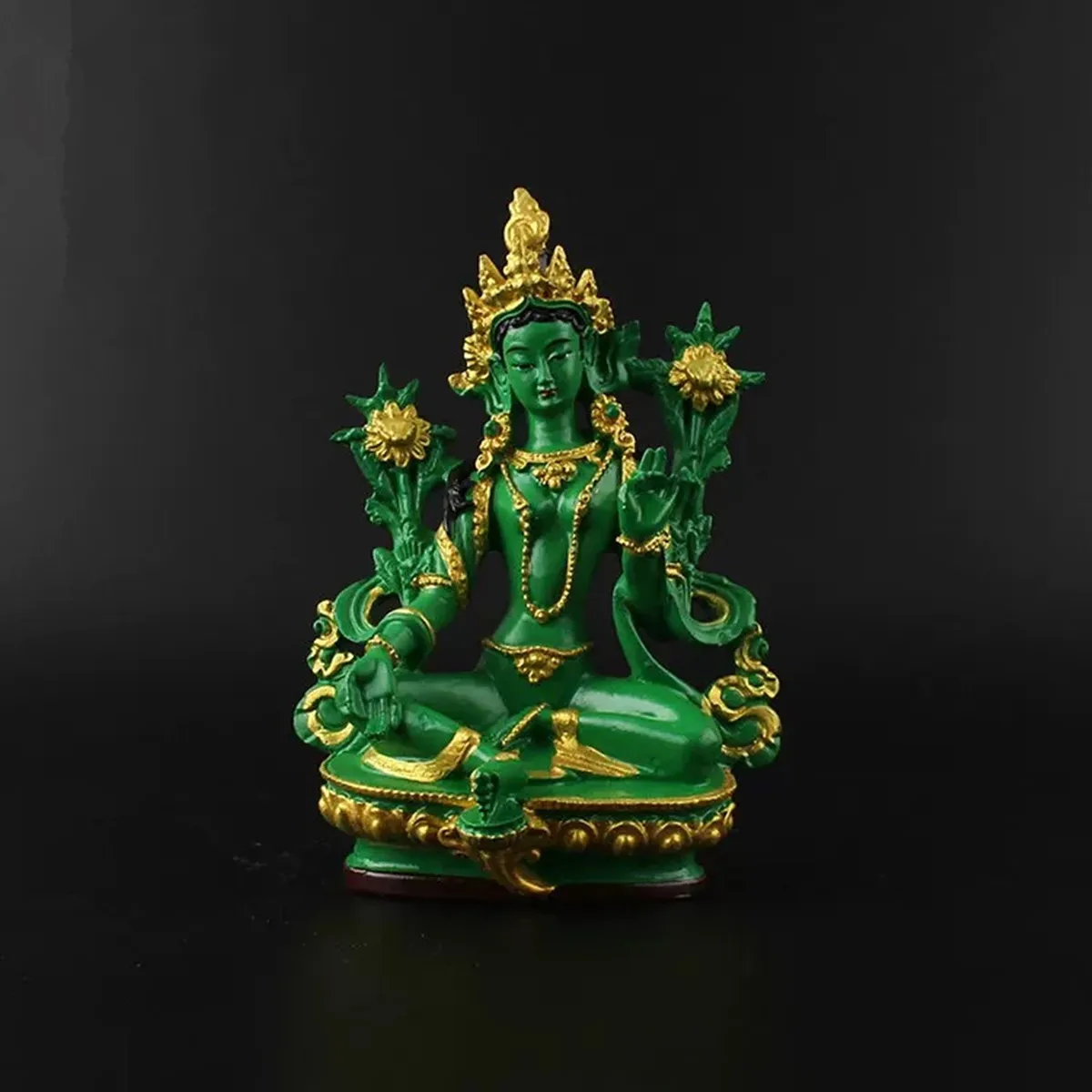 13.5cm Resin Colored Painted Talisman Efficacious Family Protection Nepal/Tibetan/Indian Green Tara Bodhisattva Buddha Statue