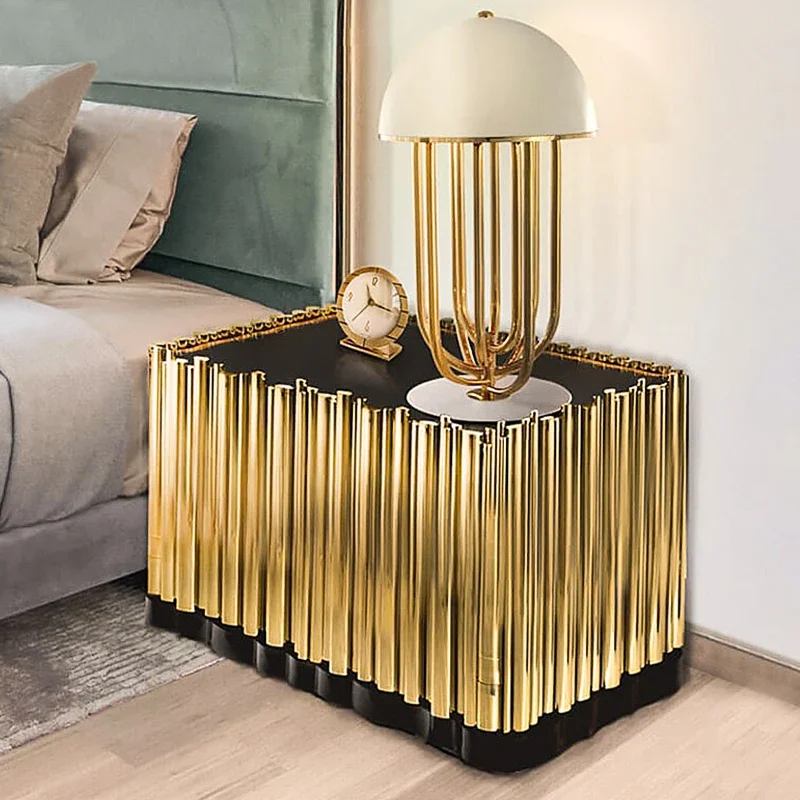 Italian Luxury Designer Post-Modern Stainless Steel Bedside Table Light Luxury Storage Furniture Villa Hotel Home Nightstands