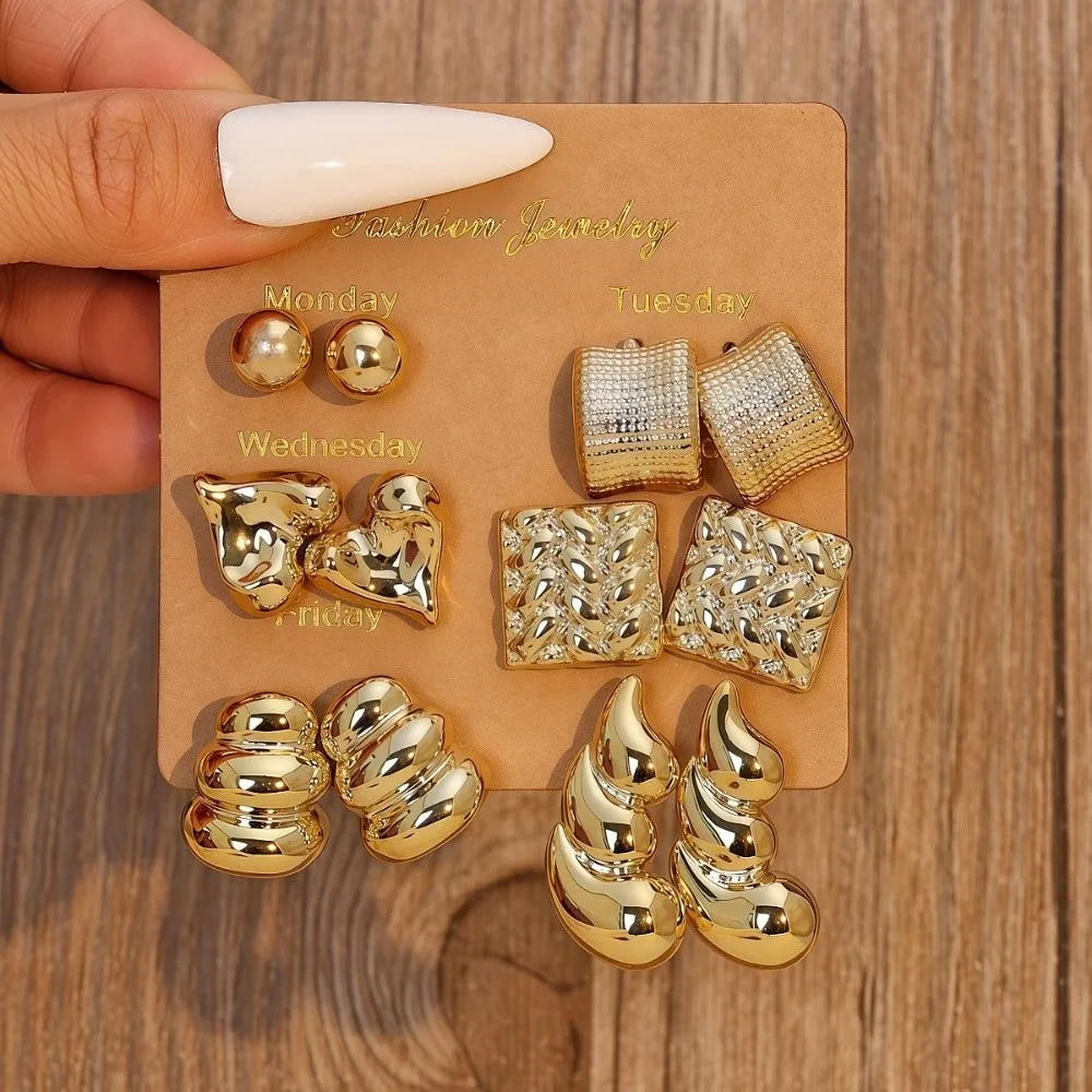 6Pairs Vintage Gold Dangle Earring Starfish Seashells Drop Pendant Earrings Heart Bohemian Ear Studs Women Accessories