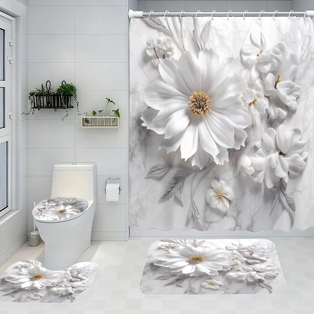 

Flower Mood Bathroom Four-piece Set - Avant-garde Waterproof Shower Curtain, creating a complete bathroom kit