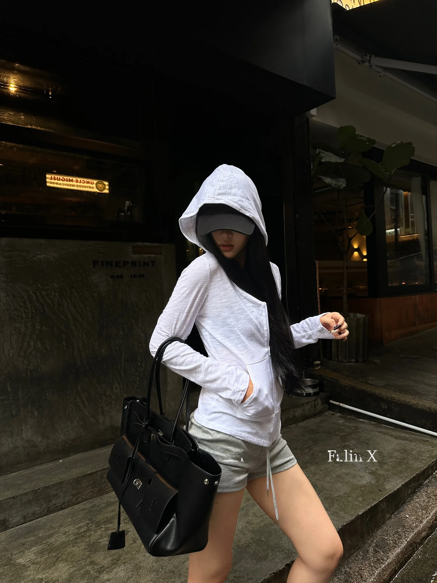 

Falin X Casual Hooded Long Sve Zipper T-irt Women's Thin Cover Design Top Autumn ort Jaet Loose Fit Pure Color Cotton