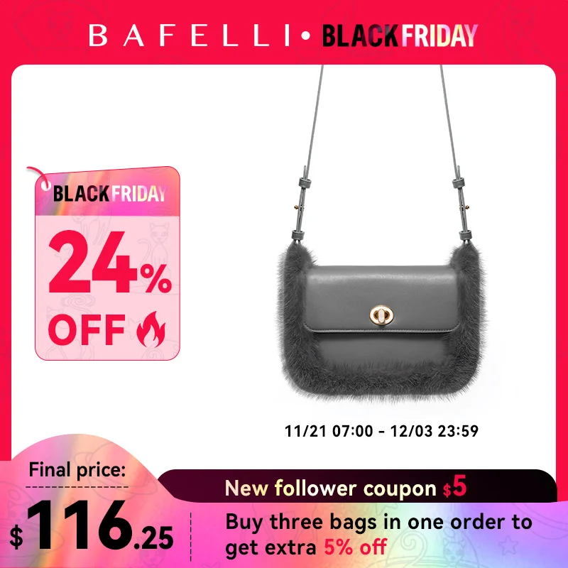 BAFELLI 2023 NEW WOMEN'S BAGS FASHION TRENDING FUR GENUINE LEATHER LUXURY BRAND ORIGINAL DESIGNER CROSSBODY SHOULDER PURSE