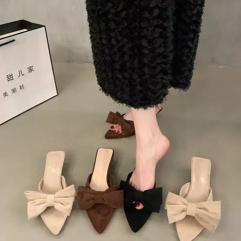 

Women's Summer Butterfly-knot Low Heel Slippers Elegant Open Toe Party Dress Shoes Fashion Outdoor Ladies Slides Zapatos Mujer