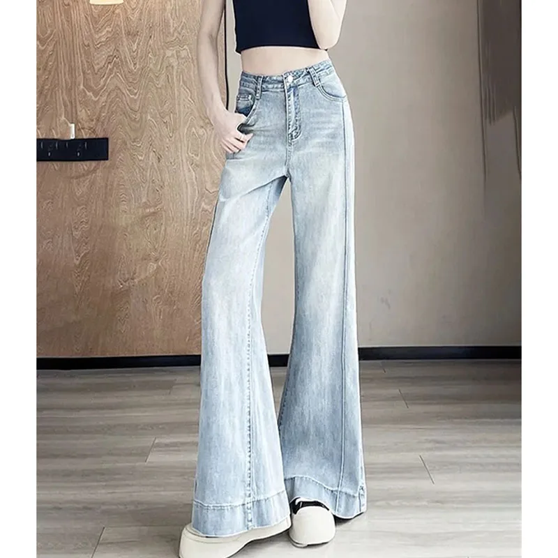 Damen Einfarbig Ausgestelltes Cowboy Hosen Koreanische Frauen Nicht Stick Bein Jeans Herbst Femme Hohe Taille Gerade Rohr Denim Pantalons