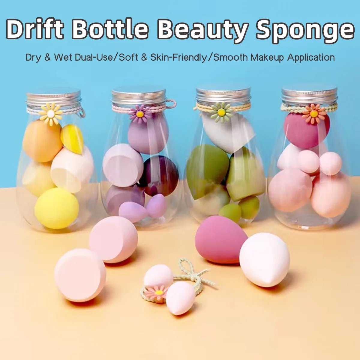 Individually Wrapped Teardrop Shaped Beveled Beauty Sponge Dual Wet Dry Use Non Absorbent Puff Create a Sheer Flawless Base