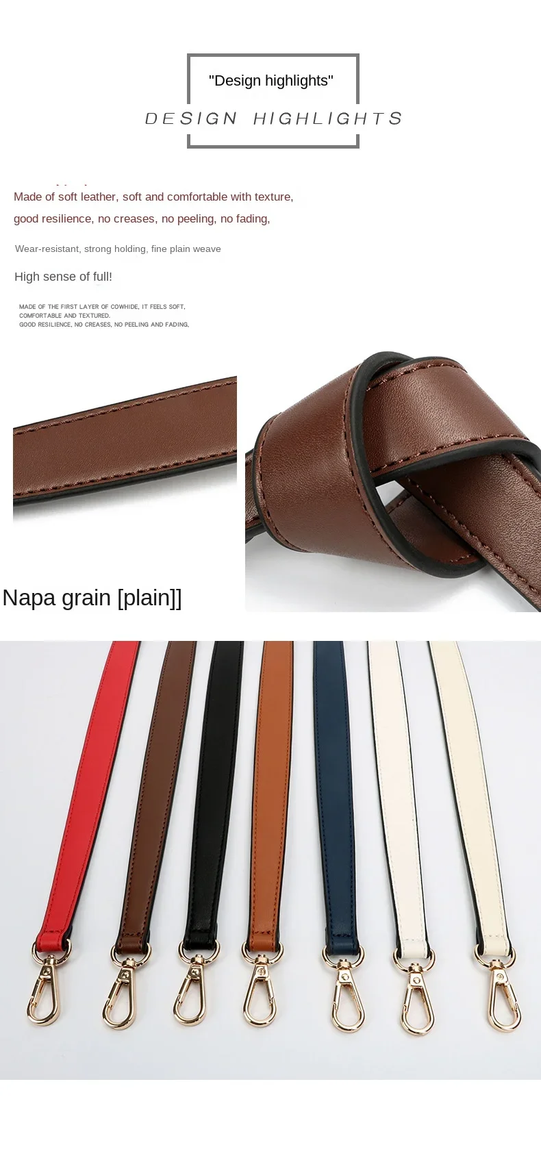 100% Genuine Leather Bag Strap Handbags Handles For Handbag Short Bag Strap Purse Strap Golden Buckle Replacement Bag Belt Band
