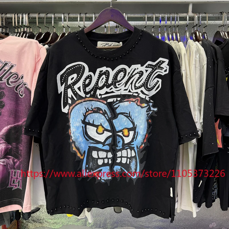Shinning Bling Diamond BKYS T-shirt Fashionable Oversized Casual Cartoon Pattern Short Sleeve  Men's Clothing