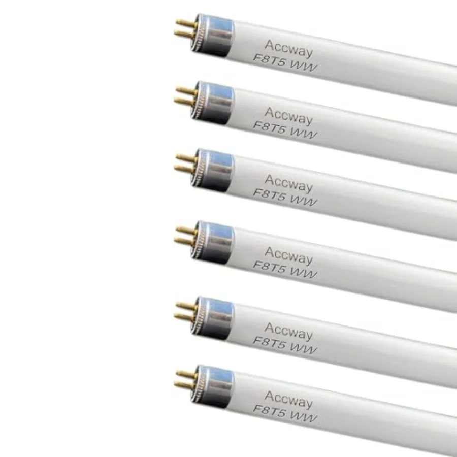 6 Pack F8T5/WW 12'' Linear Fluorescent Light Bulb, 8W Warm White T5 Tube, 3000K Soft White Lamp, G5 mini Bi Pins Base Replaceme
