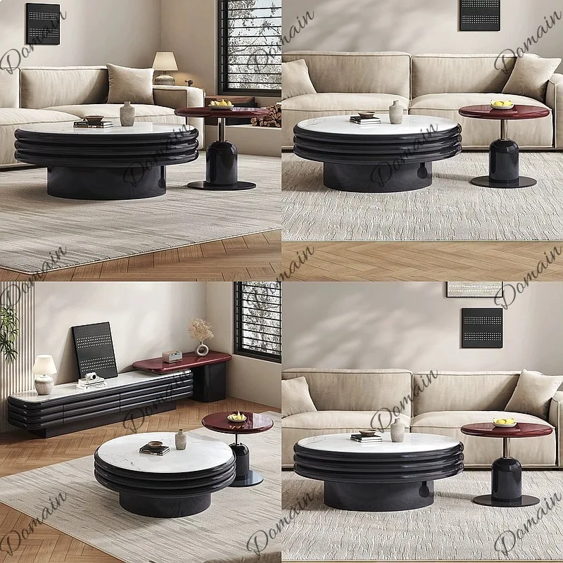 Modern Minimalist Round Coffee Table with Cookie Sandwich Design, Creative Designer Living Room Center Table